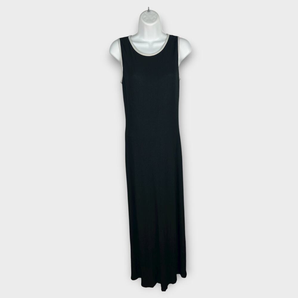 VTG Ronni Nicole by Ouida Woven Sporty Black Maxi Tank Dress White Trim Size‎ 4